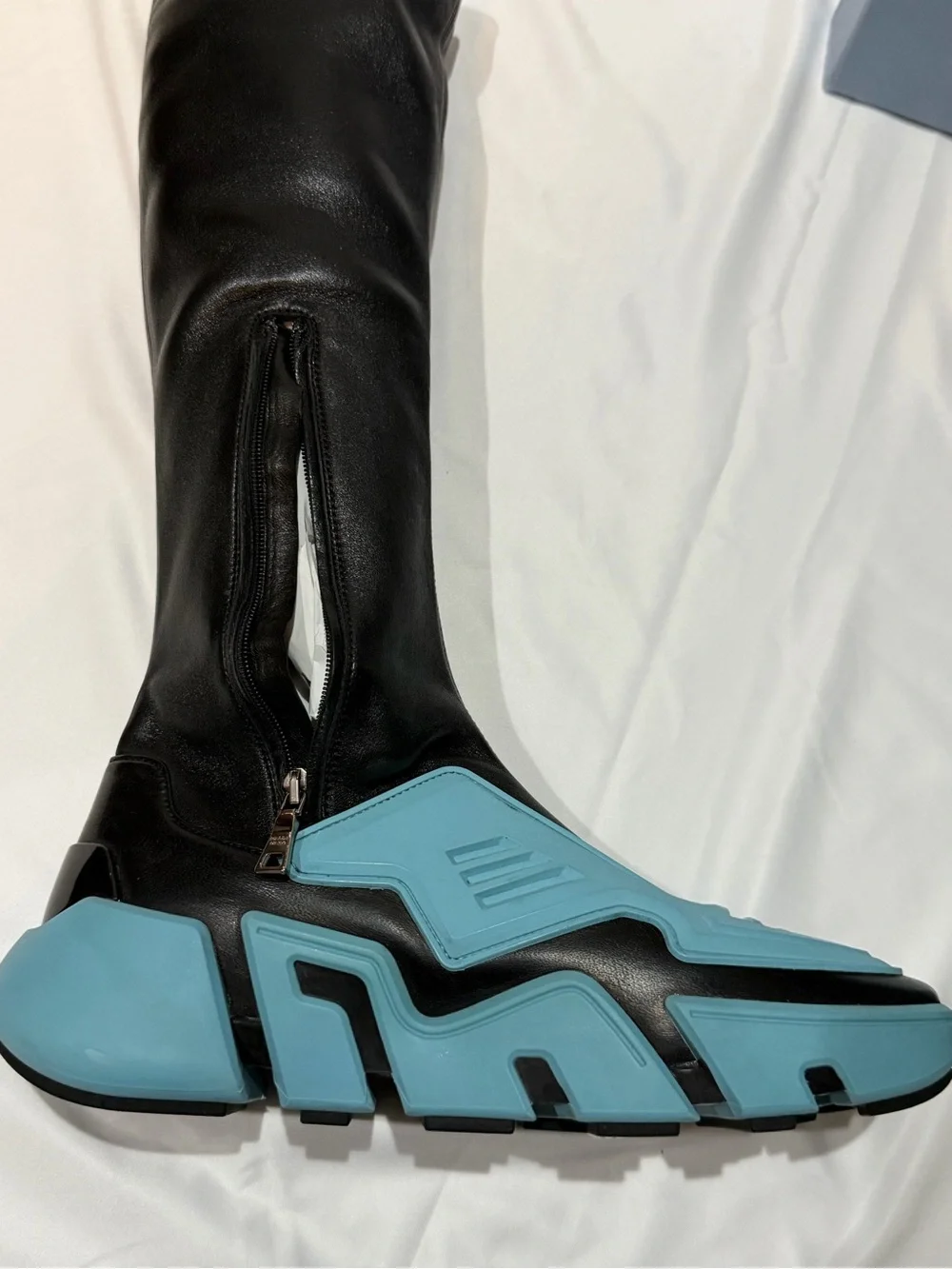 Prada Runway Techno Stretch Boots with Light Blue Platform Soles size 40